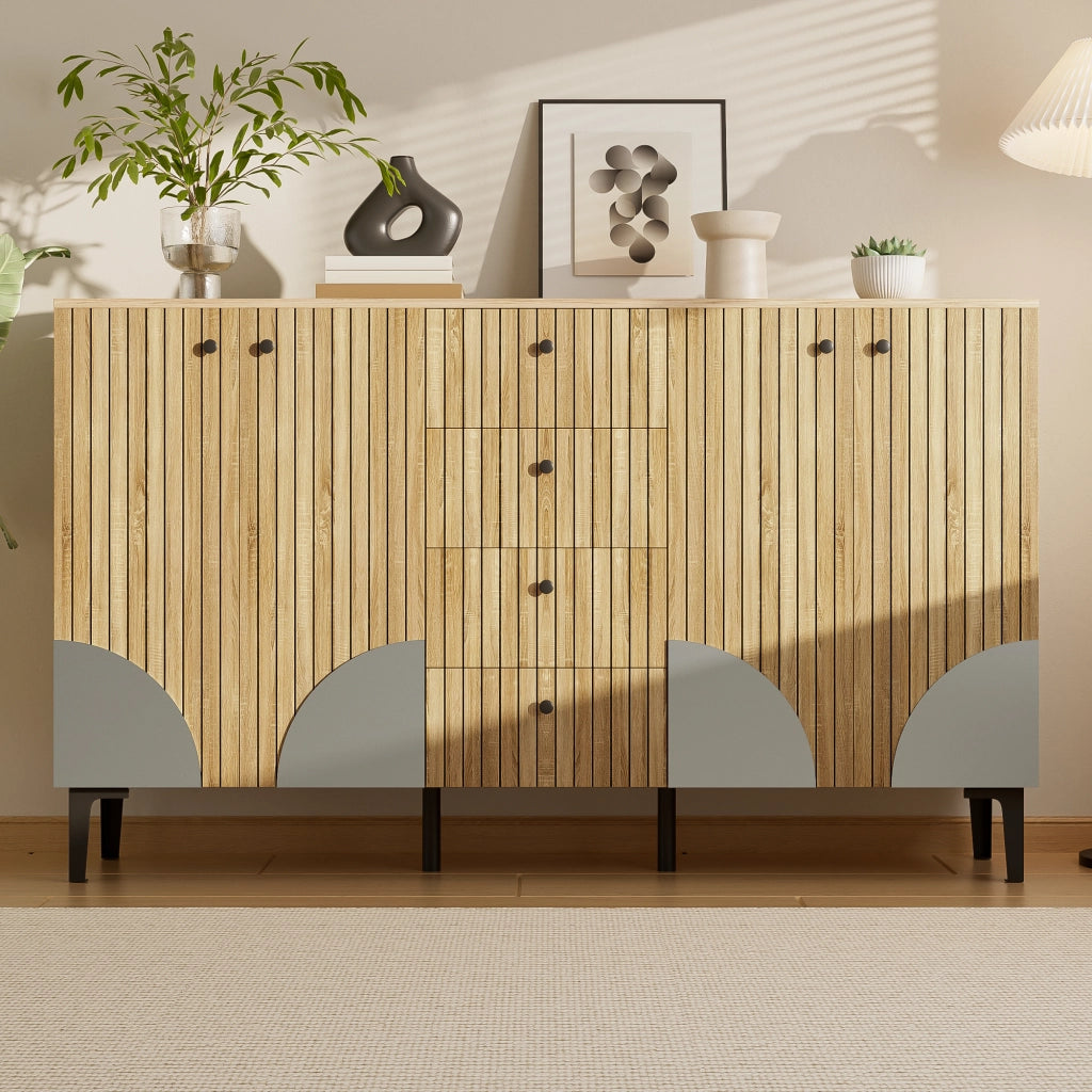 Credenza con 4 Ante e 4 Cassetti; Design Moderno; in Pannello Truciolare; 160??36??94 cm; Legno