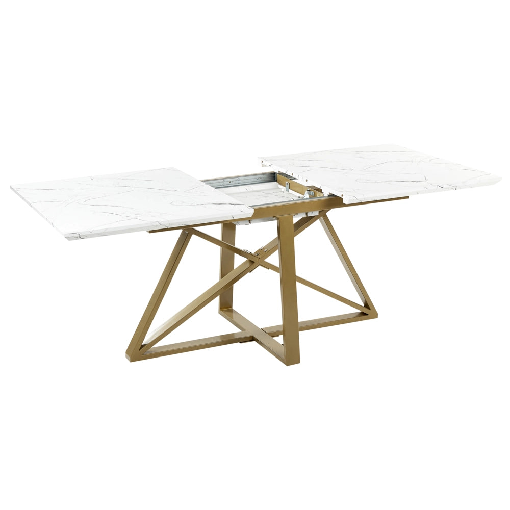 Tavolo da pranzo effetto marmo MDF gambe in metallo oro 160/200 x 90 cm piano allungabile rettangolare design moderno