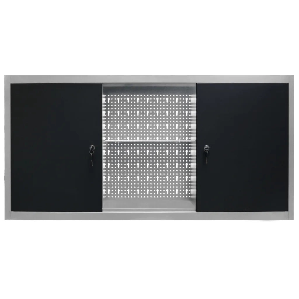 Armadio a Parete Stile Industriale in Metallo Grigio Nero 145366