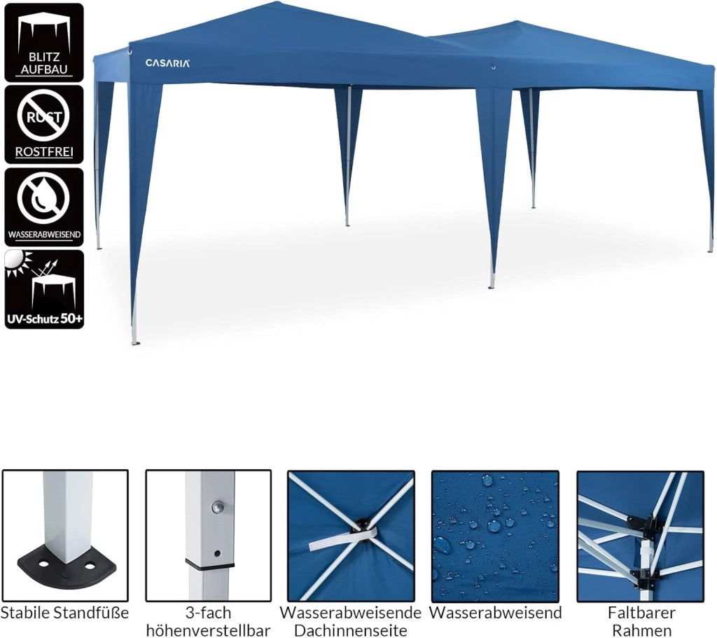 Deuba Gazebo Capri 3x6m Pop-Up Blu Idrorepellente con Borsa Protezione UV Padiglione Pieghevole Tendone Festa