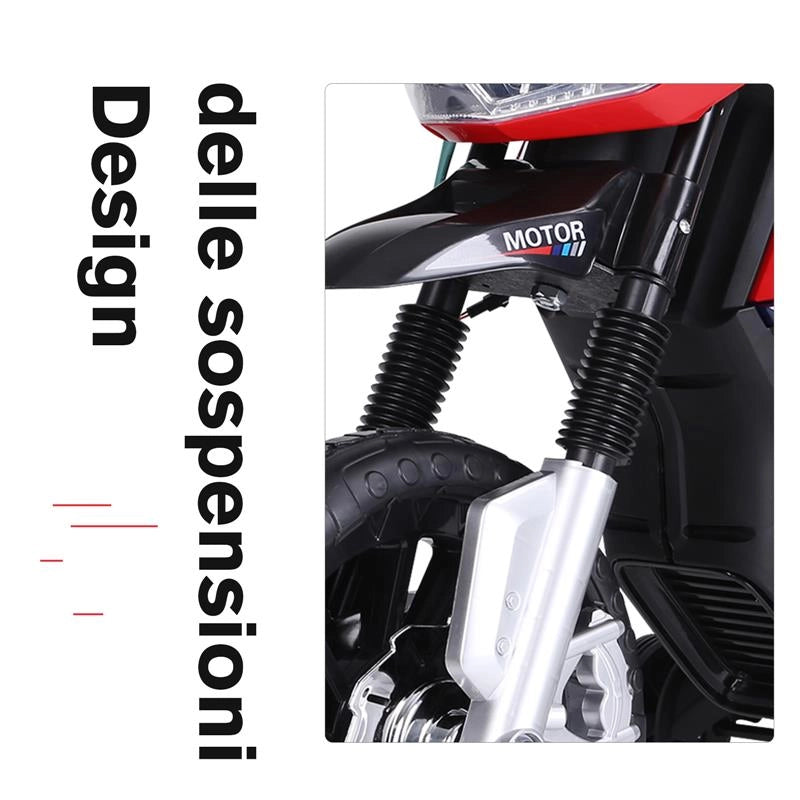 MOTO ELETTRICA BAMBINI DOPPIA SOSPENSIONE CON MUSICA E LUCI PER BAMBINI DA 3 A 8 ANNI ROSSA