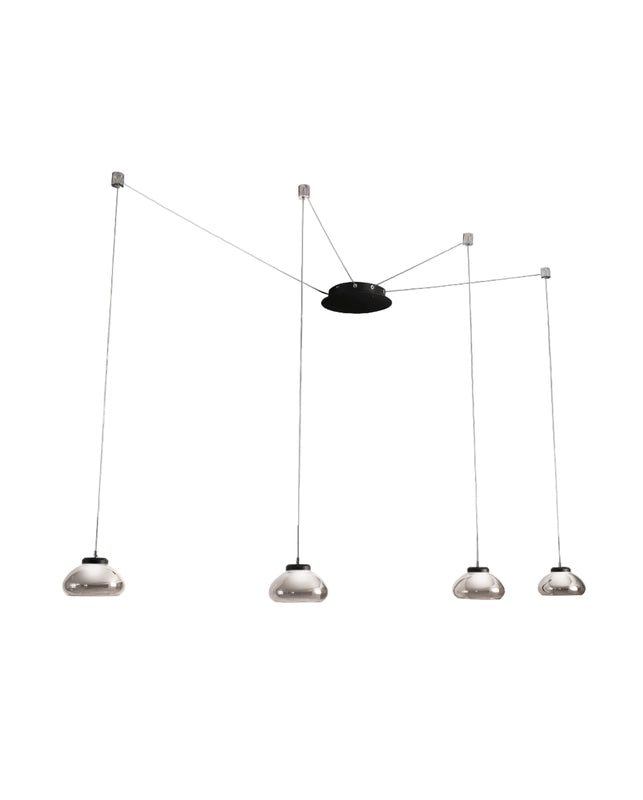 Lampadario a sospensione Arabella a Led in metallo e vetro soffiato fumè 3547-49-126 Fabas Luce