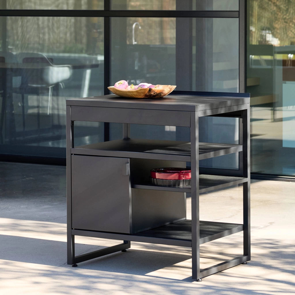 Cucina esterna in acciaio con 1 anta e 3 ripiani, 80cm, nero