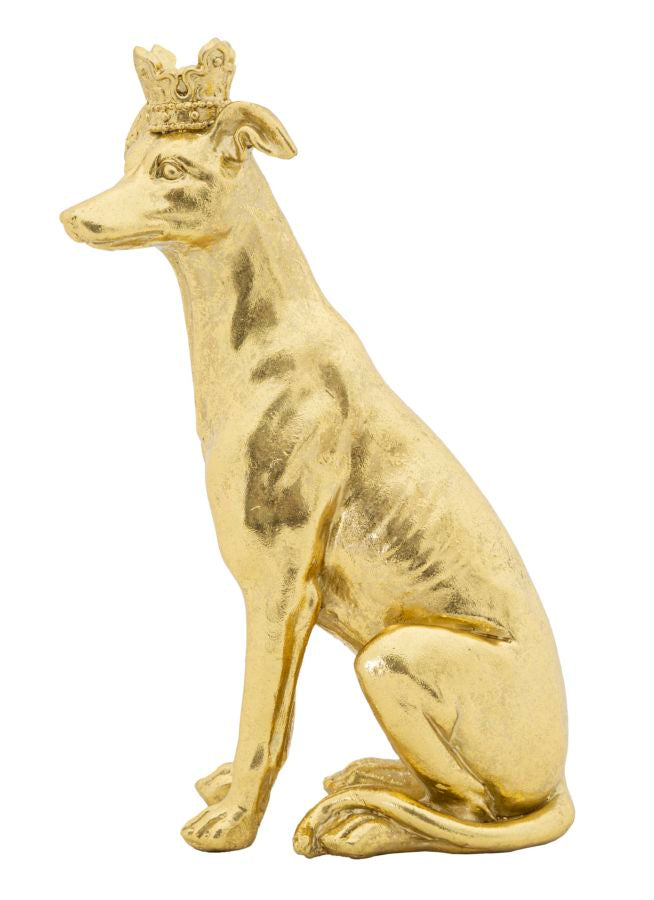 Statua Cane con Corona Oro 20x12,5x33 cm in Poliresina