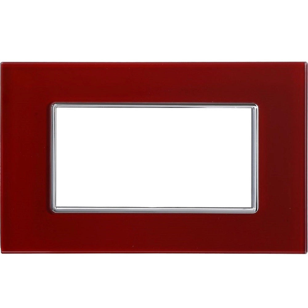 Trade Shop - Placca Cristal 3 4 6m Rosso Pompeiano Effetto Vetro Compatibile Bticino Axolute -  -4 Fori     -