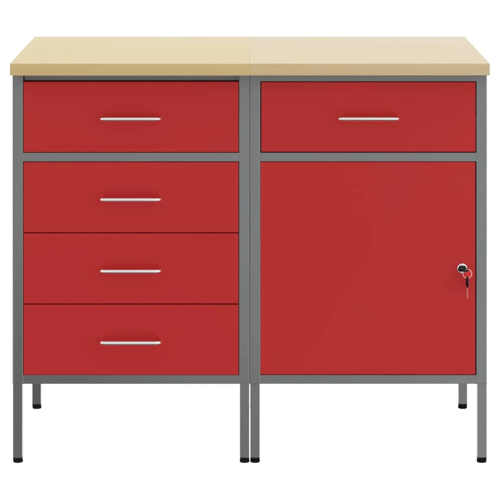 Mobile da lavoro 2 pcs Rosso e Grigio 100 x 55 x 85 cm 3321365