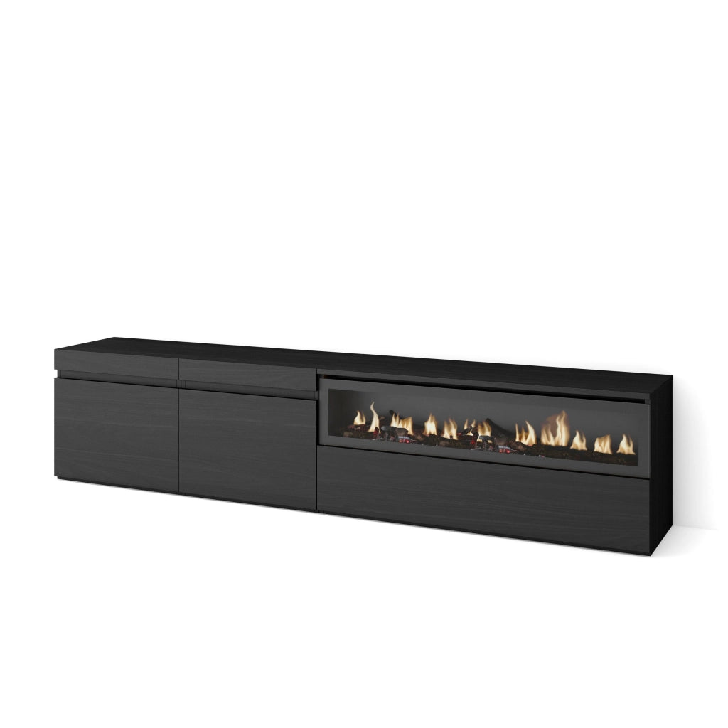 Mobile TV, 200x35x45cm, soggiorno, Per TV fino a 80", Camino elettrico, Nero RF2193