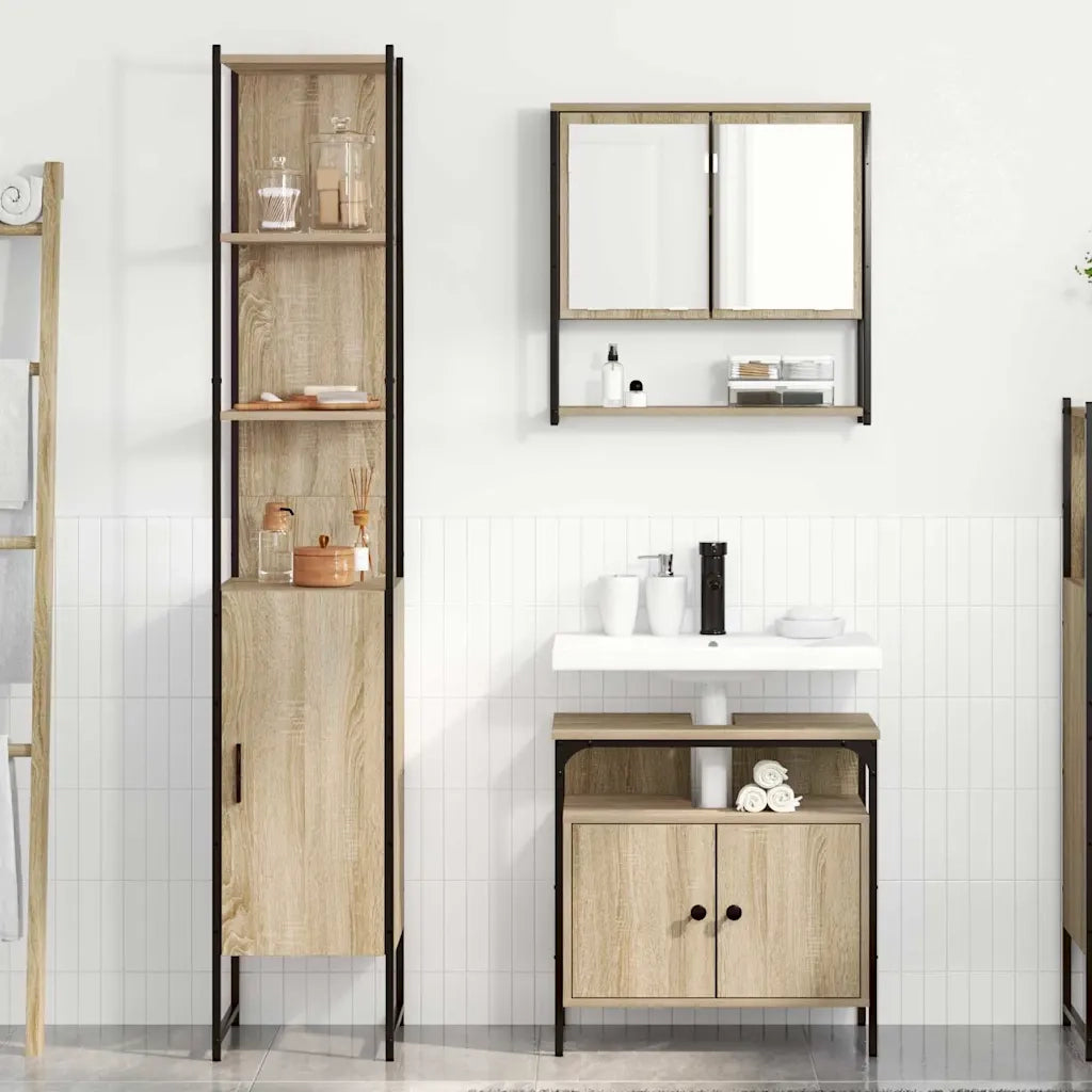 Set di mobili per il bagno con lo scaffale 3 pcs Rovere Sonoma 3399400