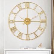 Oro grande orologio da parete moderno con numeri romani, rotondo, orologio da parete silenzioso in metallo con funzione anti-tictac per soggiorno, cucina, camera da letto, decorazione esterna - oro 40 cm