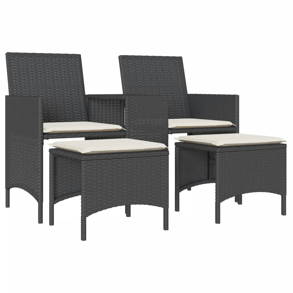 Divano Giardino 2 Posti con Tavolo e Sgabelli Nero Polyrattan 4003890