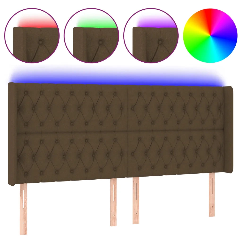 Testiera | Testata a LED Marrone Scuro 183x16x118/128 cm in Tessuto