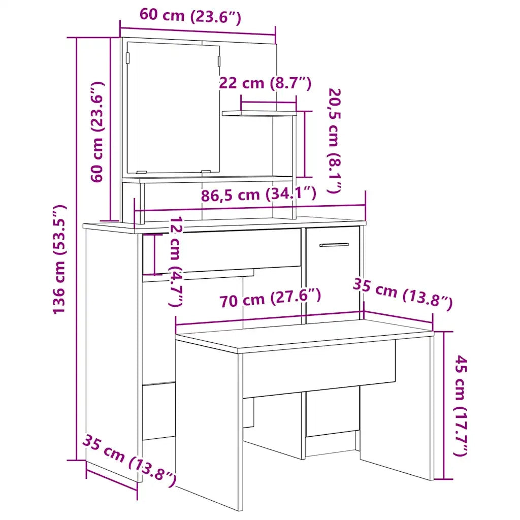 Set Tavolo da Toeletta Legno Antico in Legno Multistrato 3329191