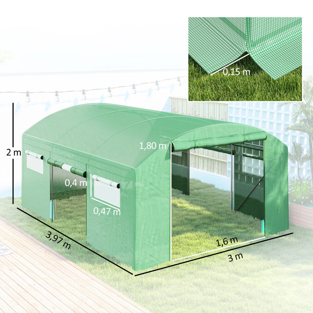 Serra Tunnel 4x3x2 m ¨C zephmum ¨C 6 Finestre 3 Porte a Rullo in PE Struttura Acciaio Galvanizzato Verde
