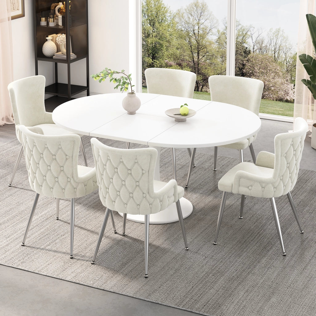 Chaise da pranzo in velluto set da 2 con gambe in metallo per soggiorno e camera da letto beige argento