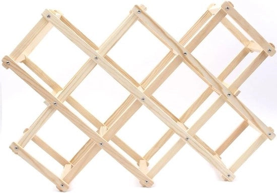 Rack per Vino in Legno a 10 Posizioni con Supporto per Bottiglie in Legno Flessibile e Vetrina per Esposizione con Cassettone per Bottiglie di Vino in Legno