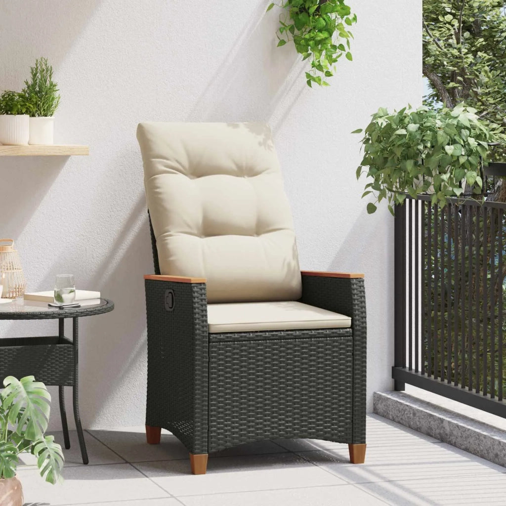 Sedia da Giardino | Sedie da Esterno reclinabile Nero e Crema 64 x 57,5 x 112 cm