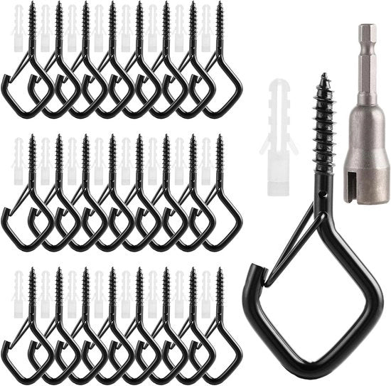 Haken in acciaio inossidabile - Nero - Per appendere piante, fili di luce, giochi per uccelli - 60 pezzi