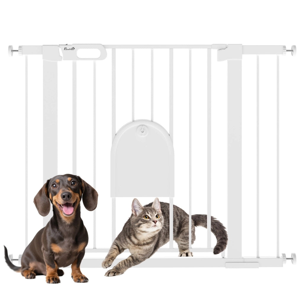 Cancellino Regolabile per Cani con Porta Piccola e Chiusura Automatica ¨C zephmum ¨C 75-103x76cm, Bianco