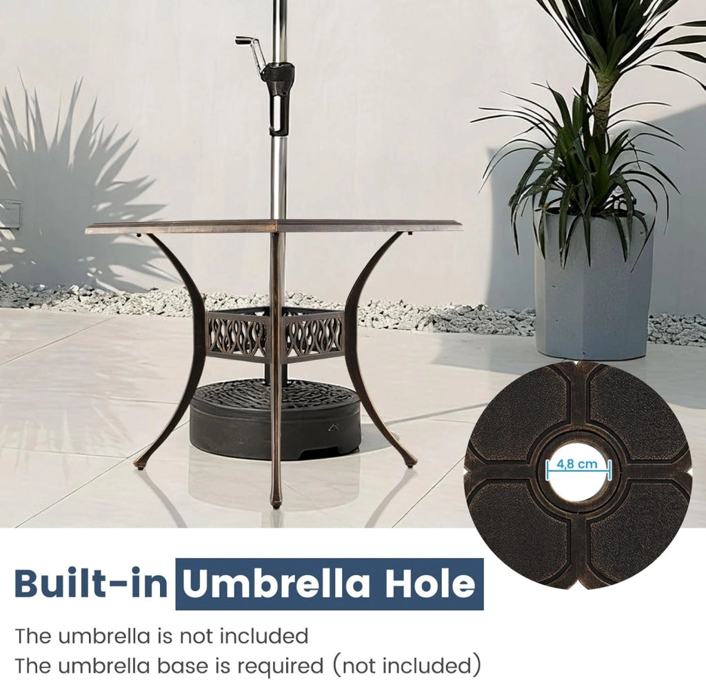 Tavolo da Giardino Con Foro di Ombrellone φ5 cm - da Balcone 80 cm, Bistrot in Alluminio Pressofuso Con Piedini Regolabili, da Terrazza Resistente