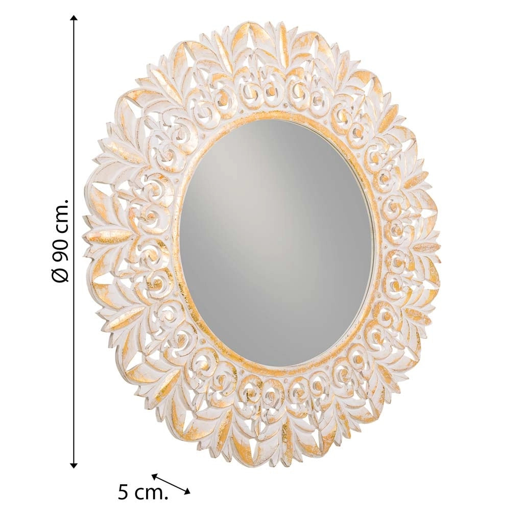 Specchio in legno bianco artigianale 90x90x2,5h cm