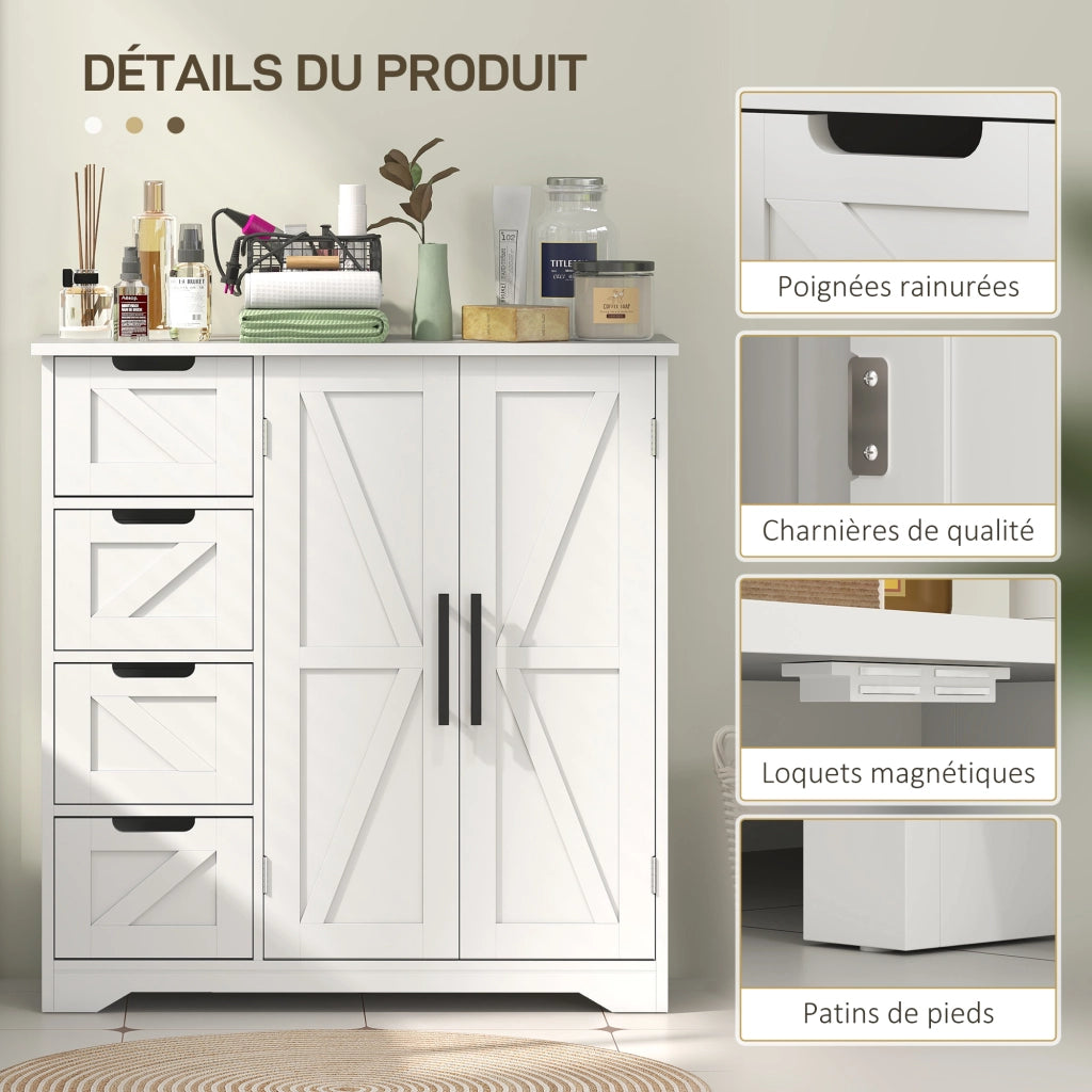 Mobile Bagno con 4 Cassetti e Anta ¨C zephmum ¨C Bianco 81.2x30x83.8 cm