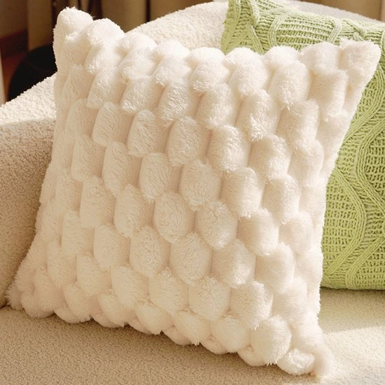 45x45cm Coperta di cuscino in beige | Piuma morbida 3D a tessuto velluto | Coperta decorativa per divani, letti e cuscini salotto (incluso solo il cuscino esterno)