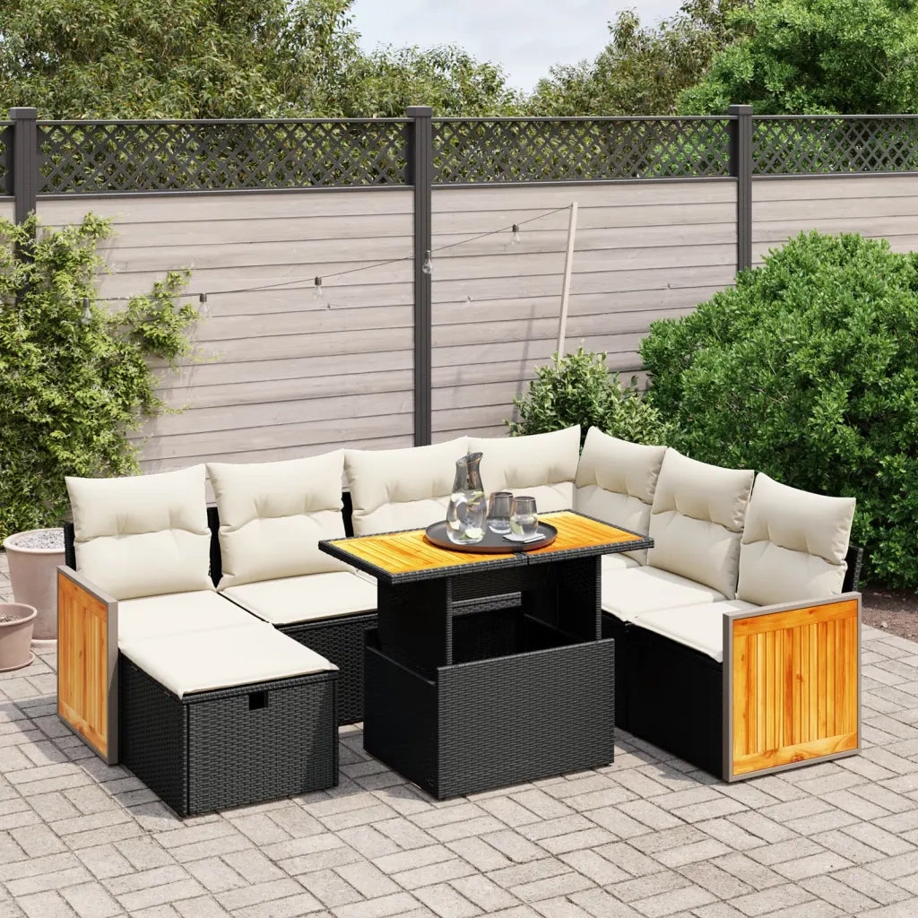 Set Divani da Giardino con Cuscini 8 pz Nero in Polyrattan 3276262