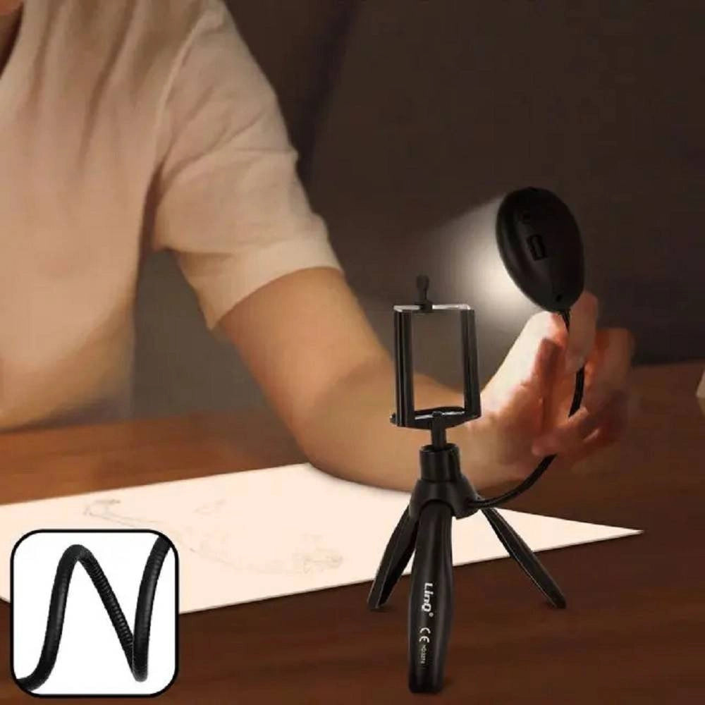 Trade Shop - Treppiedi Da Tavolo Con Luce Led 3 Intensità Girevole 360° Per Smartphone Hd3274 -