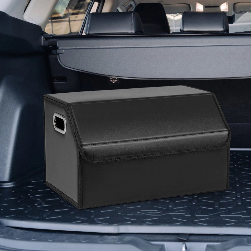 Scatola contenitore pieghevole con grande capacit¨¤ per berlina, Organizzatore per baule auto in pelle Nero-Accessori per veicoli