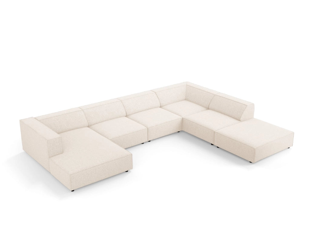 Cosmopolitan Design - Divano panoramico destro "Arendal" 7 posti in ciniglia beige chiaro 