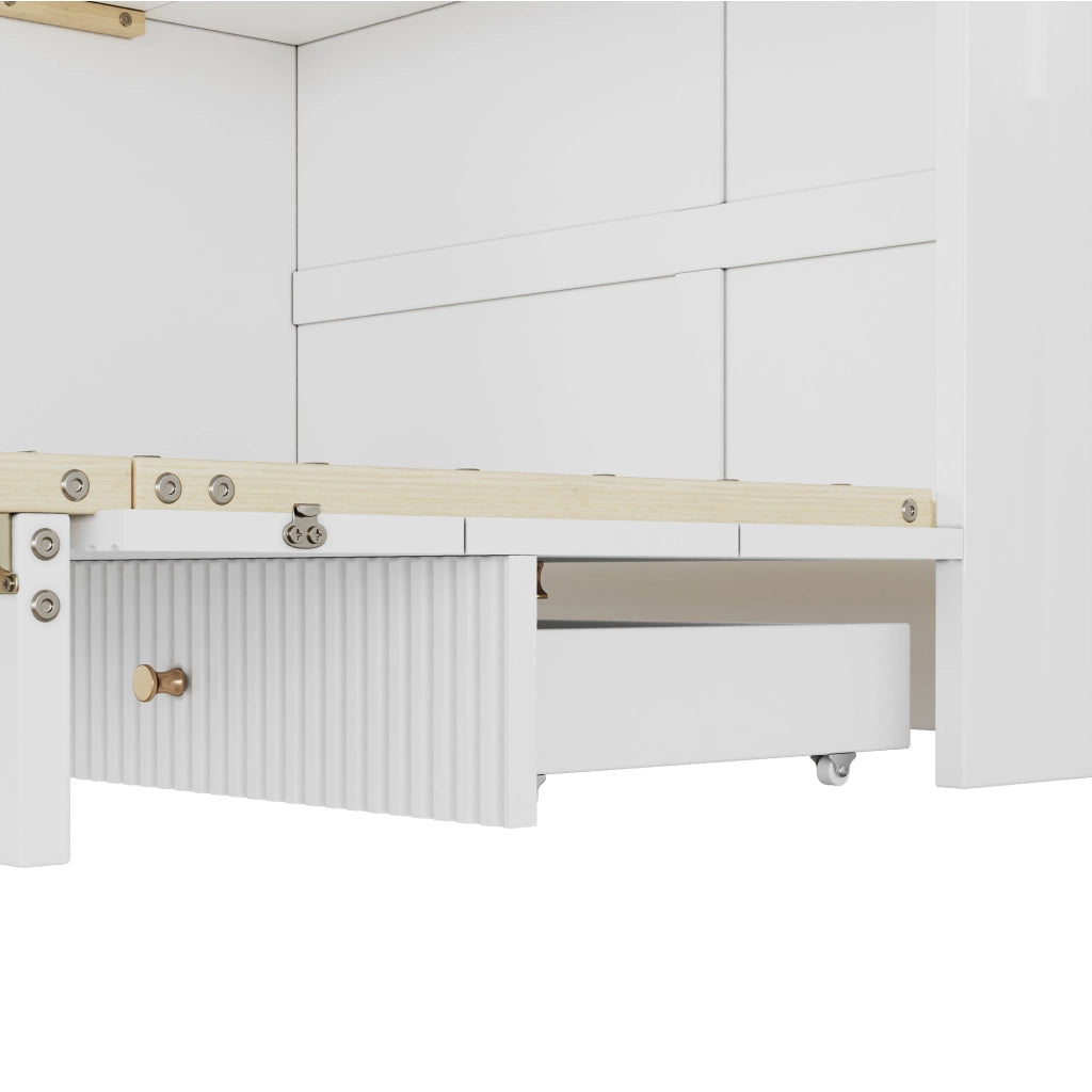 Armadio con cassetti; LED; USB e presa - per camera da letto - in MDF - bianco
