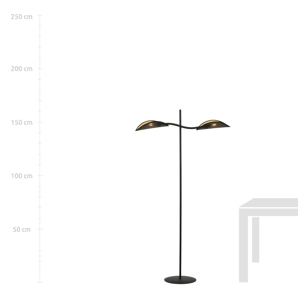 Piantana Contemporaneo Ares Acciaio Nero Oro 2 Luci E14 Ip20