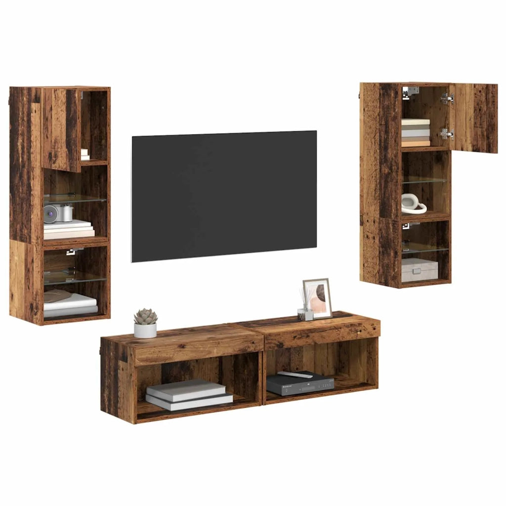 Unità TV da Parete 6 pcs Legno vecchio Legno multistrato