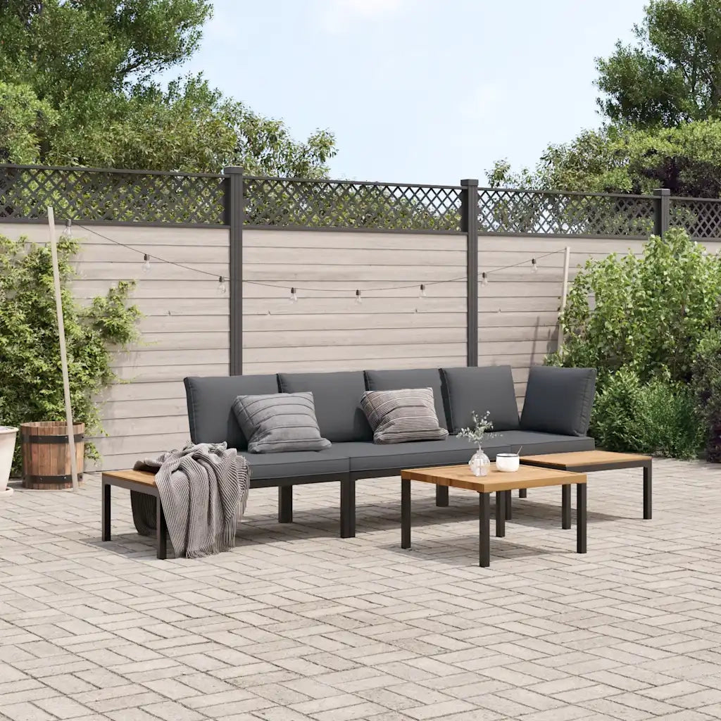 Set Divani da Giardino 4 pz con Cuscini in Alluminio Nero 3283706