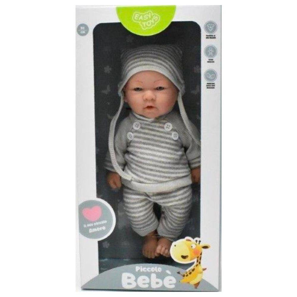 Trade Shop - Bambolotto In Scatola Piccolo Bebè Giocattolo Bambini 3+ Vestiti Grigi 30 Cm -