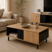Kasese, Tavolino da Salotto un Cassetto, 100x60x4h cm Marrone Rovere Nodi