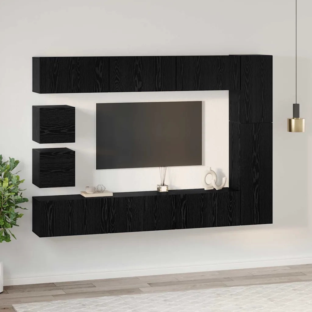 vidaXL Set mobile TV 10 pcs Rovere nero Legno multistrato