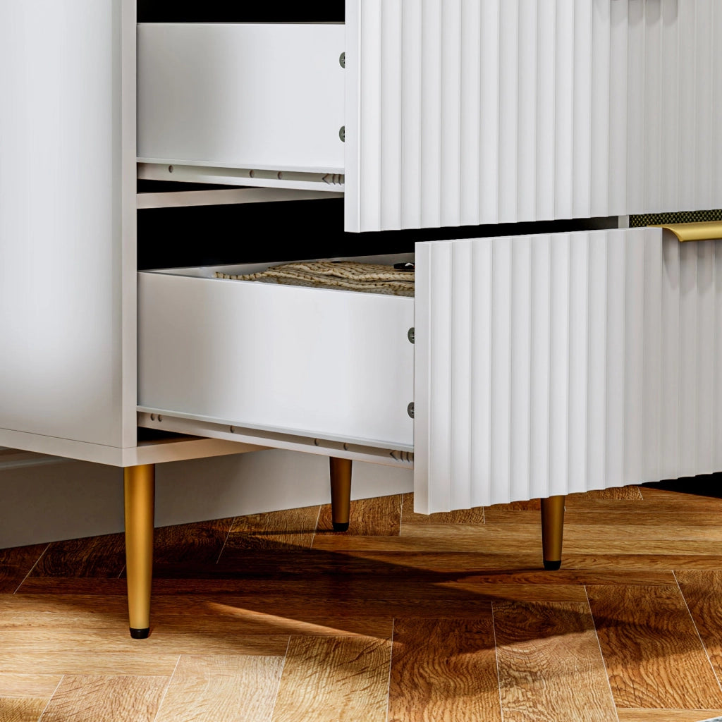 Cassettiera 4 Cassetti Moderna con Maniglie Dorate 60x40x96 cm Bianco