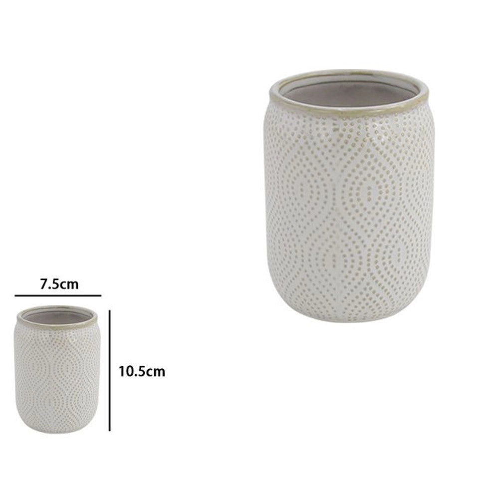 Trade Shop - Bicchiere Porta Spazzolini Dentifricio Arredo Da Bagno Bianco Design Etnico 87791 -