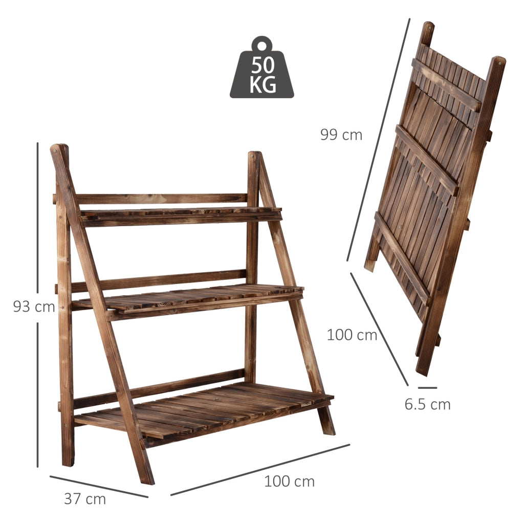 EasyComfort Portapiante Pieghevole Portavasi in Legno di Abete con 3 Livelli Scaffale da Esterno per Piante Portafiori 100x37x93cm