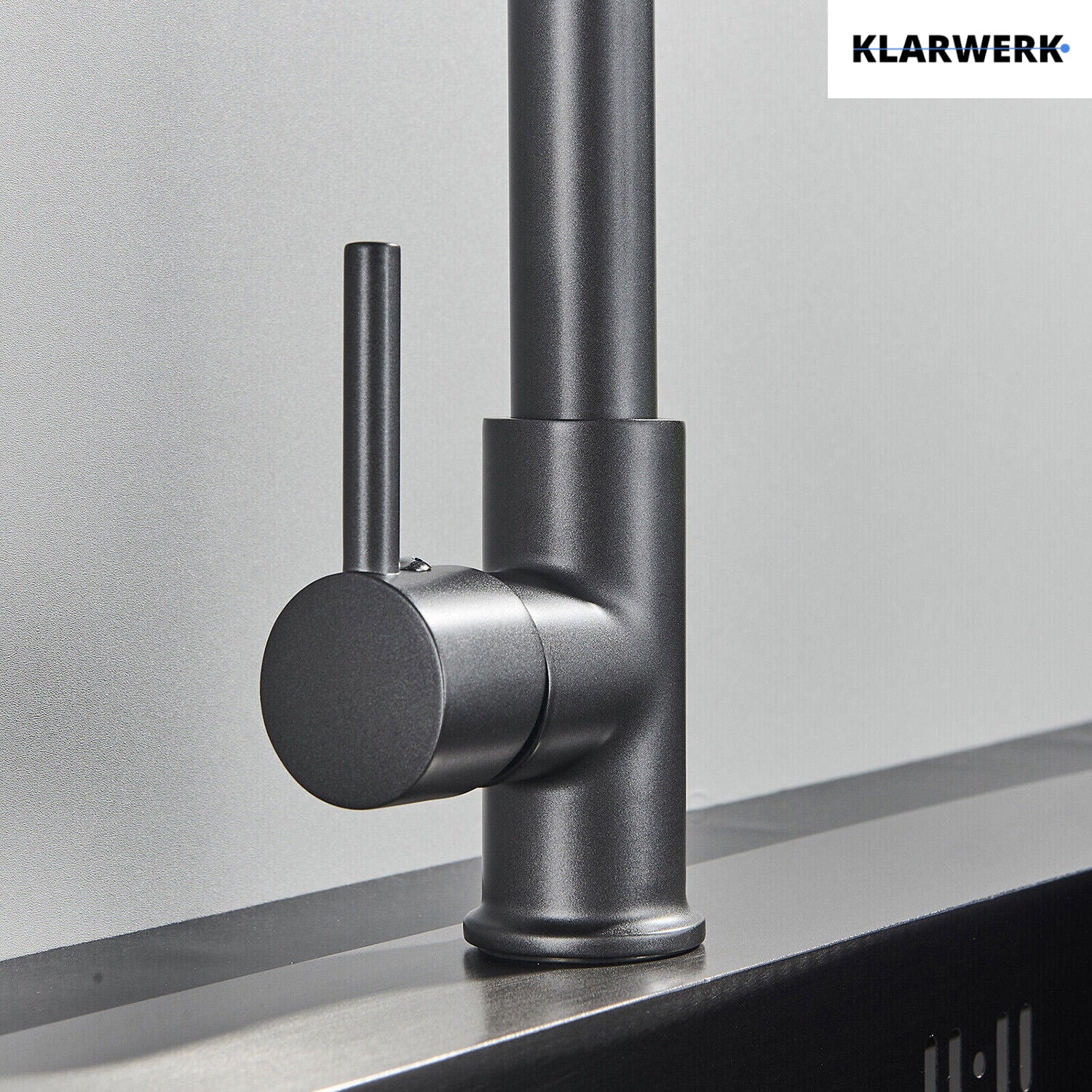 Bernd | Rubinetto cucina gastronomia con molla grigio titanio | flessibile in acciaio inossidabile |miscelatore ruotato di 360°Alta pressione 2 porte