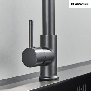 Bernd | Rubinetto cucina gastronomia con molla grigio titanio | flessibile in acciaio inossidabile |miscelatore ruotato di 360°Alta pressione 2 porte