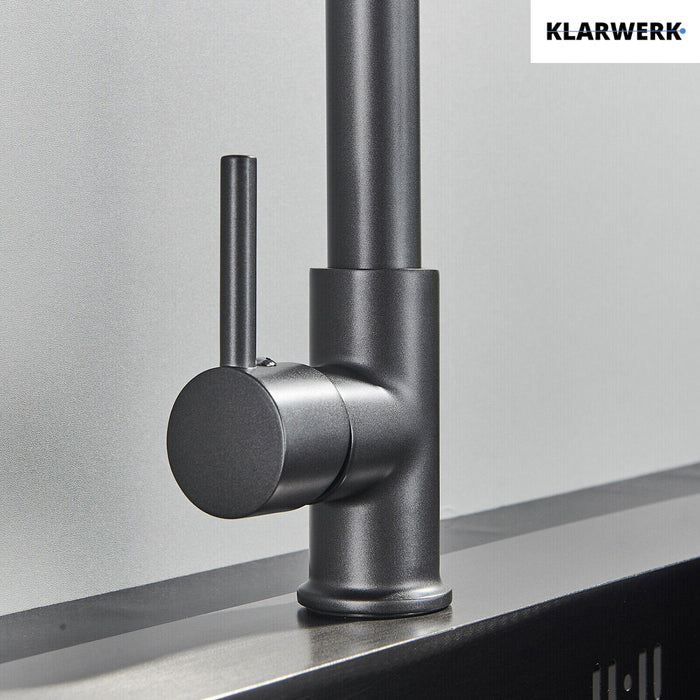 Bernd | Rubinetto cucina gastronomia con molla grigio titanio | flessibile in acciaio inossidabile |miscelatore ruotato di 360°Alta pressione 2 porte