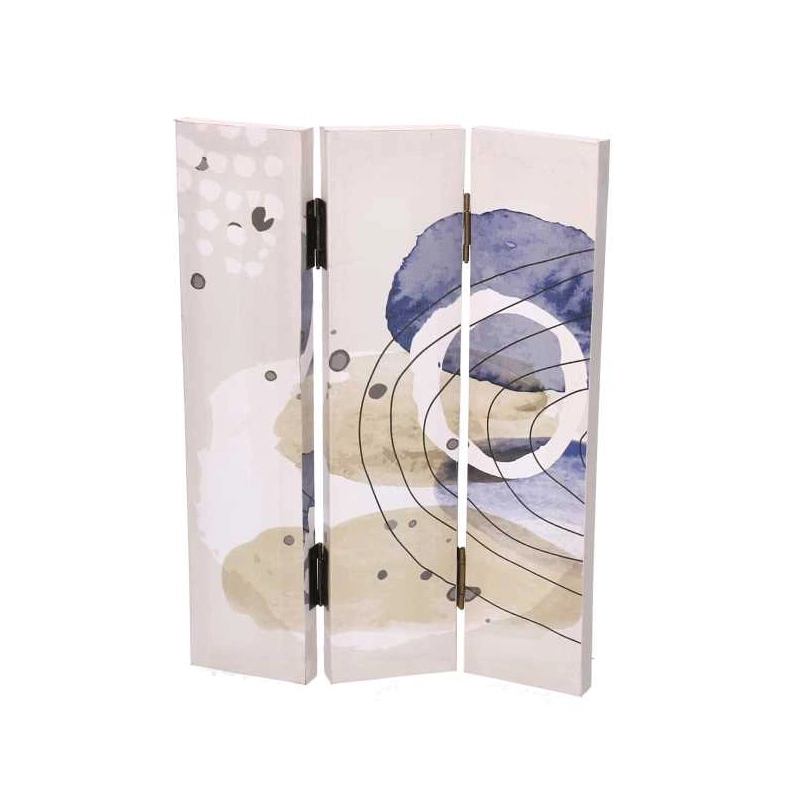 Paravento stampa cerchi bianco blu 3 ante rettangolare cm 120,6x2,5h180