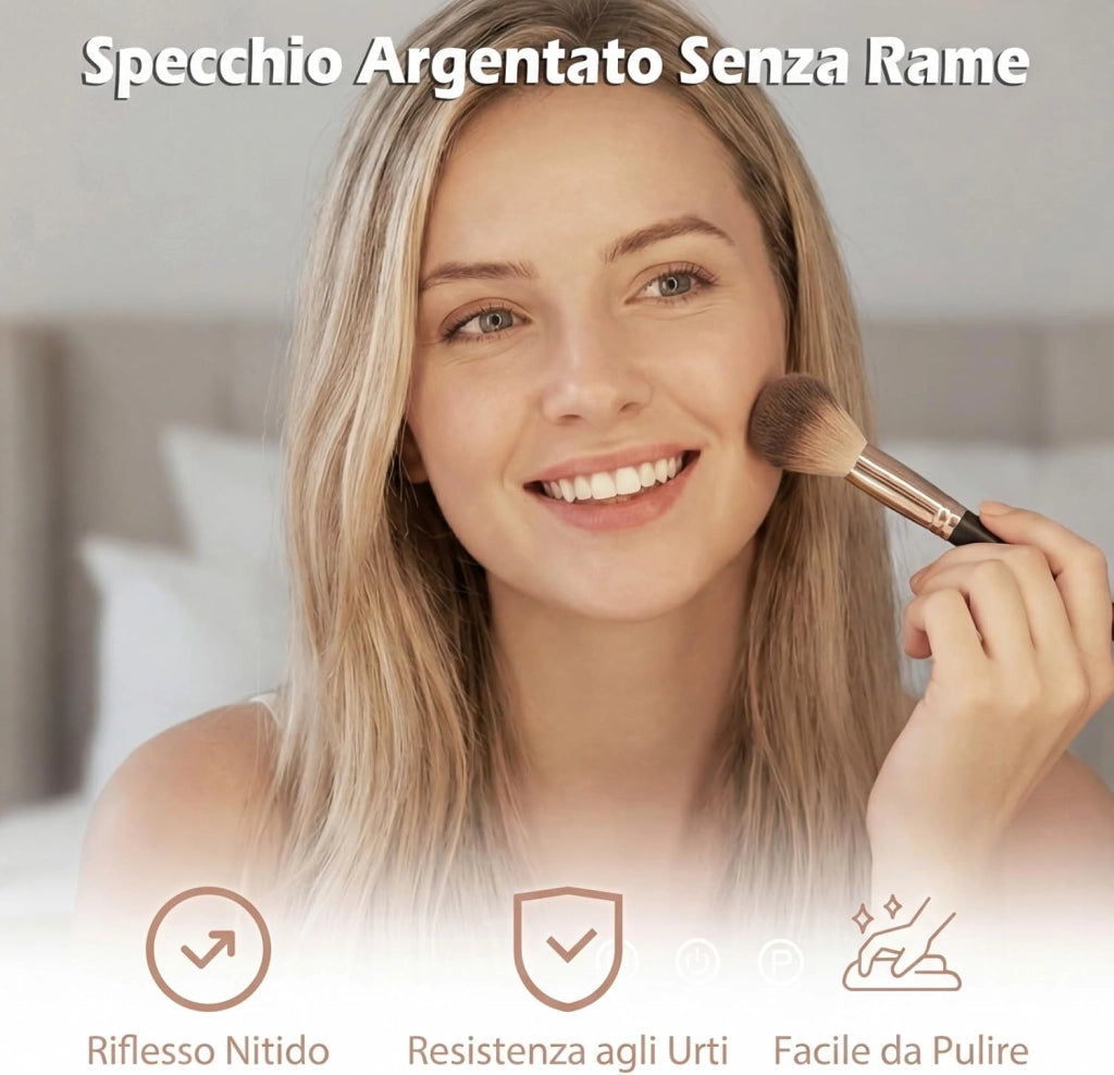 Specchio da Trucco Hollywood con Luci, 58x43cm, Specchio Illuminato da Tavolo con 3 Colori e Luminosità Regolabile, Controllo Tattile per Camera da Letto e Camerino