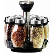 Trade Shop - Portaspezie Girevole Con 6 Barattoli In Vetro Tappi Spargispezie Organizer Cucina -
