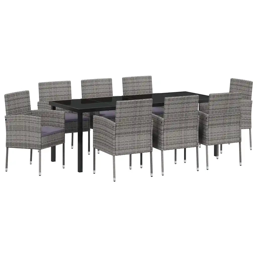 Set da Pranzo per Giardino con cuscino 9 pcs Grigio polyrattan 3380063