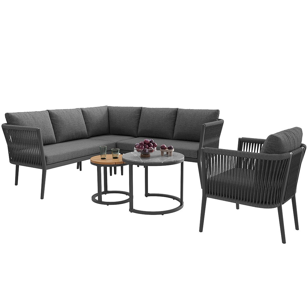 Set da giardino per 5-6 persone - Xylo - Grigio, canap¨¦ angolare modulare, cuscini inclusi