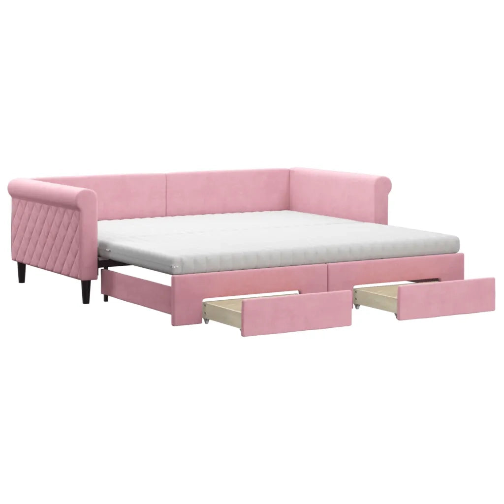 Divano Letto Estraibile con Cassetti Rosa 100x200 cm Velluto 3197853