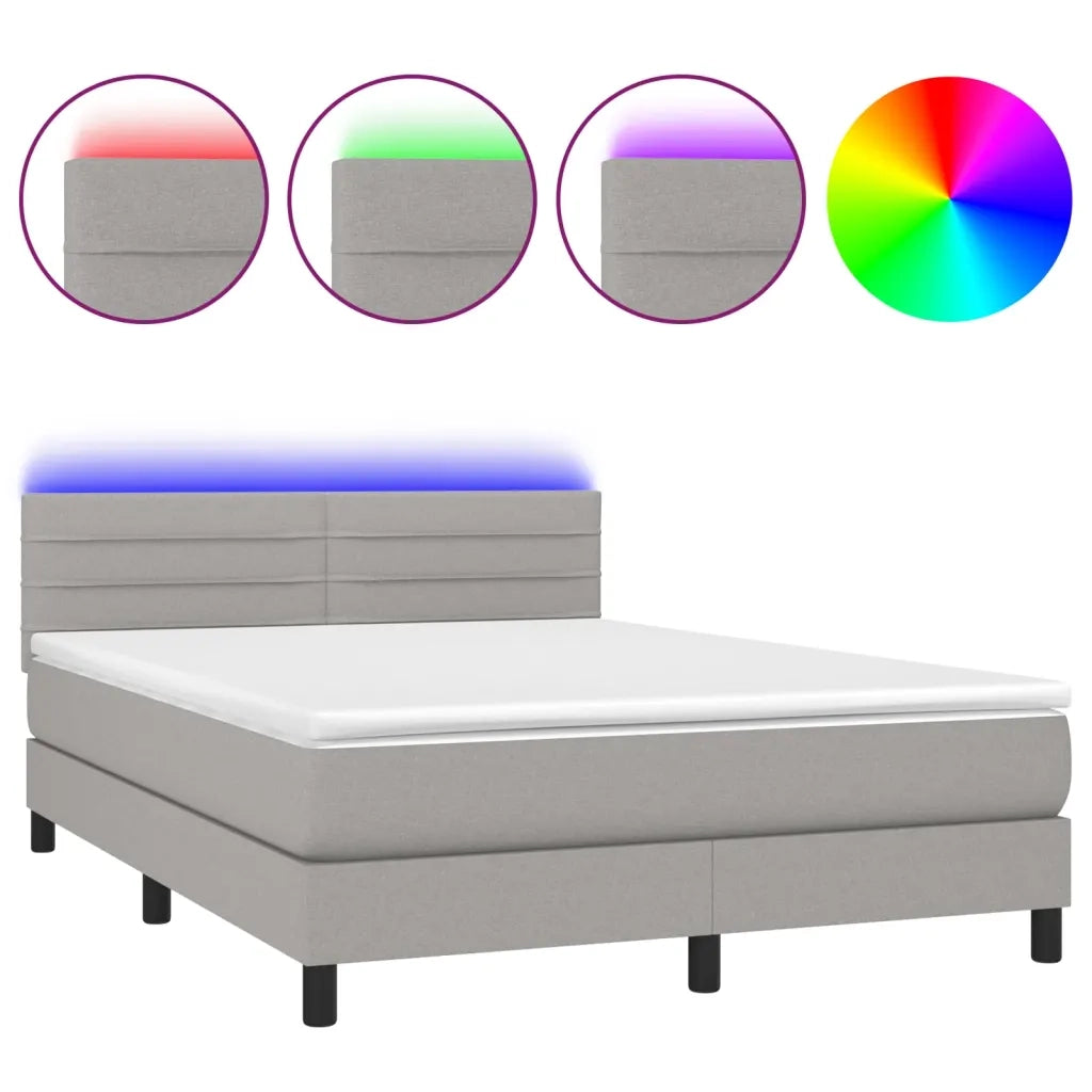 Letto a Molle Materasso e LED Grigio Chiaro 140x190 cm Tessuto 3133229